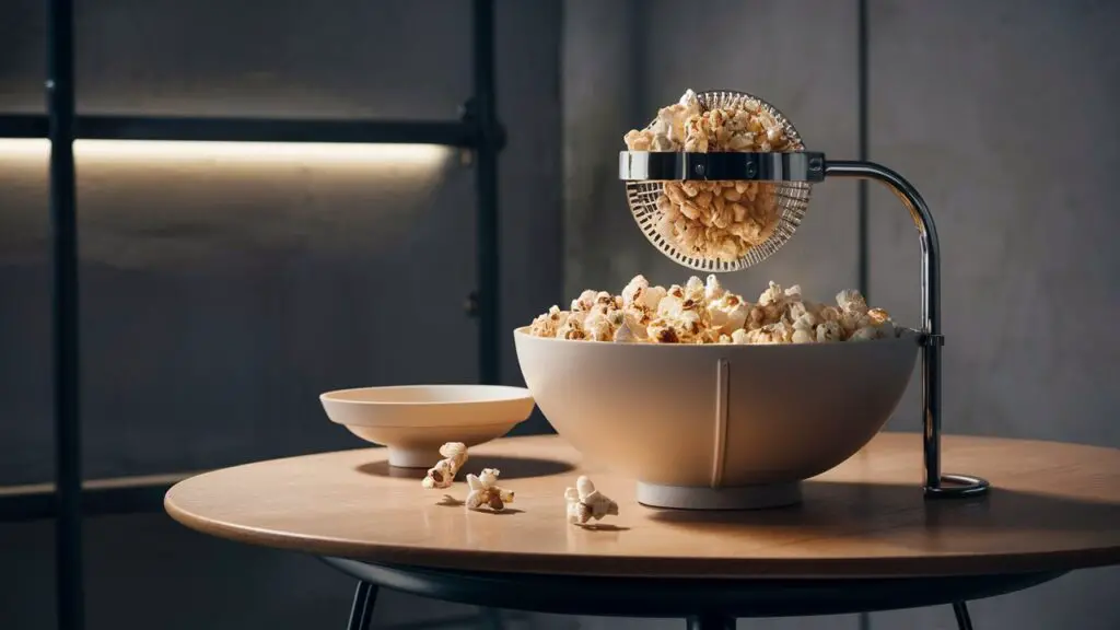 Upgrade your snacking experience with a popcorn bowl featuring a kernel sifter